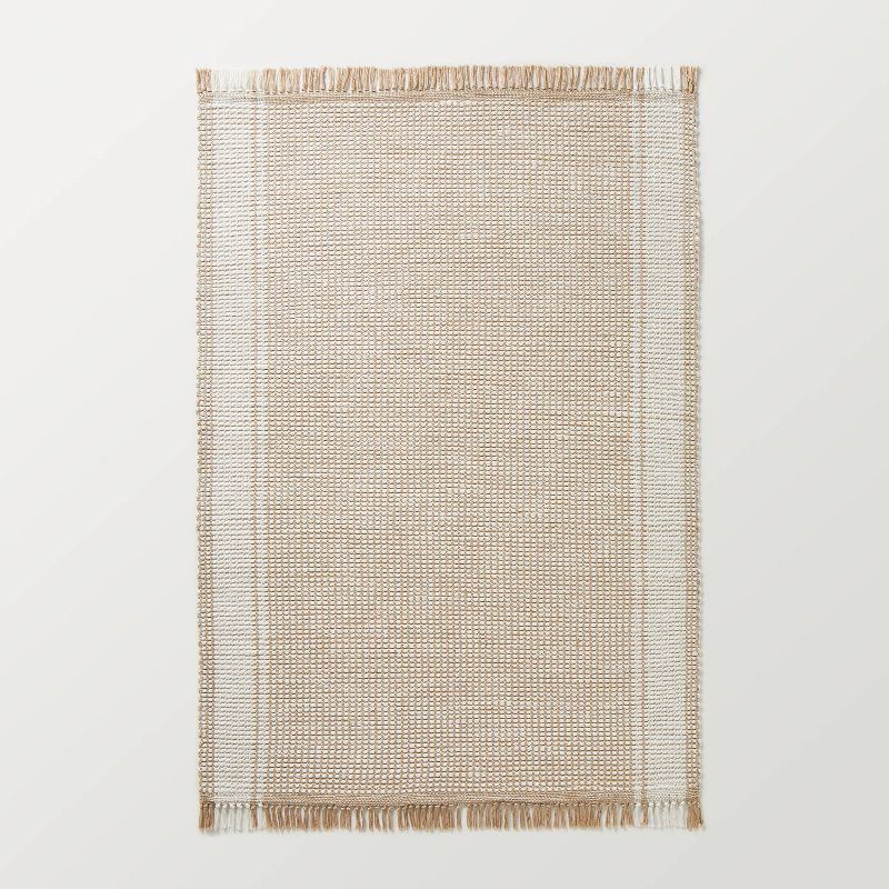 5'x7' Wide Border Stripe Handmade Woven Area Rug Tan/Cream - Hearth & Hand with Magnolia: Farmhouse Style, Indoor Flatweave