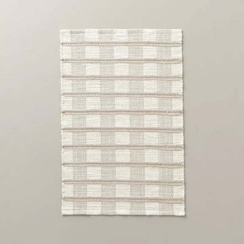 2x3'' Rib Stripe Plaid Handmade Woven Accent Rug Tan/Cream/Khaki - Hearth & Hand with Magnolia: Cotton-Wool Blend, Indoor Use