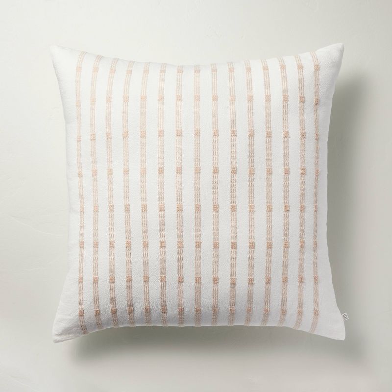 24"x24" Textured Rail Stripe Square Throw Pillow Sage Cream/tan - Hearth & Hand™ With Magnolia: Cotton-linen, Removable Cover : Target