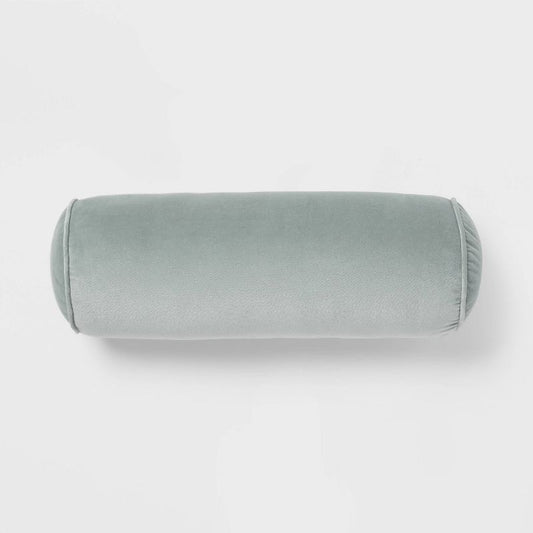 8"x22" Luxe Round Velvet Bolster Decorative Pillow Light Teal Green - Threshold™: Indoor Cotton Woven, Spot Clean : Target