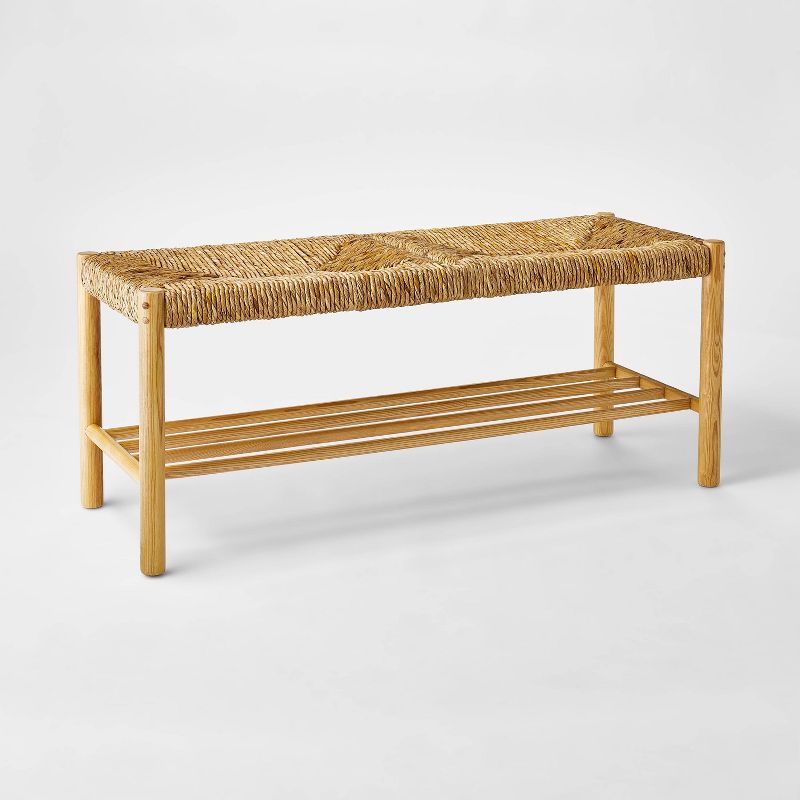 Bench With Woven Frame Light Brown - Threshold™ Designed With Studio Mcgee: Ash Frame, Rectangle Shape, No Upholstery : Target