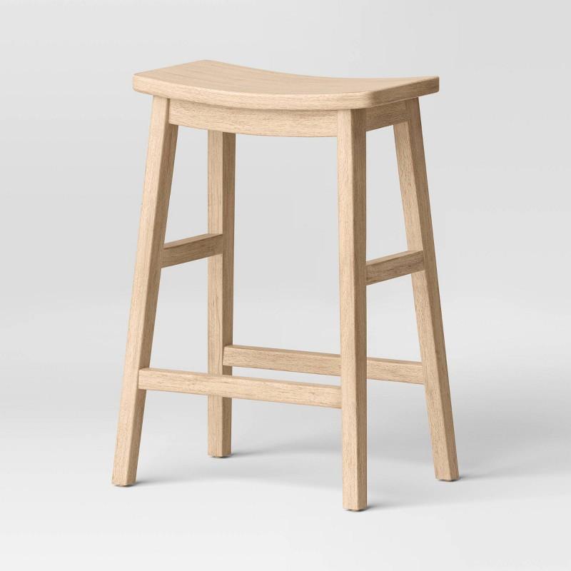 Modern All Wood Counter Height Barstool Natural - Threshold: Chic, Backless Design, Curved Seat