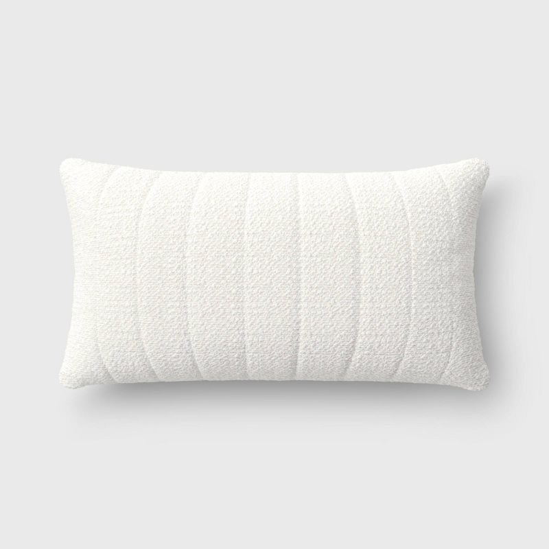 Oversized Channeled Boucle Lumbar Throw Pillow Ivory - Threshold: Soft Polyester, Indoor Use, Rectangular Shape