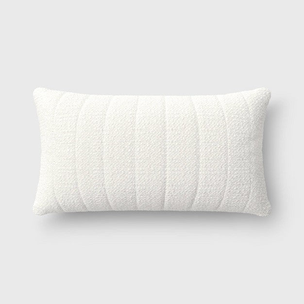 Oversized Channeled Boucle Lumbar Throw Pillow Ivory - Threshold: Soft Polyester, Indoor Use, Rectangular Shape