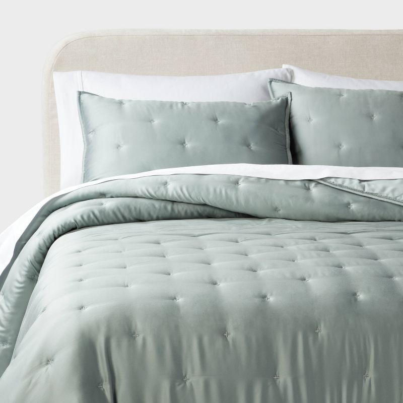 3pc King TENCEL Comforter and Sham Set Light Teal Green - Threshold: Satin Weave, 320 Thread Count, Cooling Bedding Set