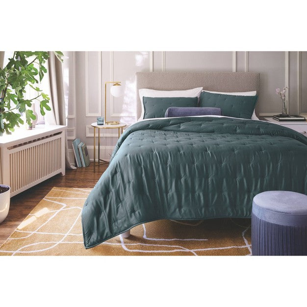 3pc King TENCEL Comforter and Sham Set Dark Teal Blue - Threshold: Satin Weave, 320 Thread Count, Cooling