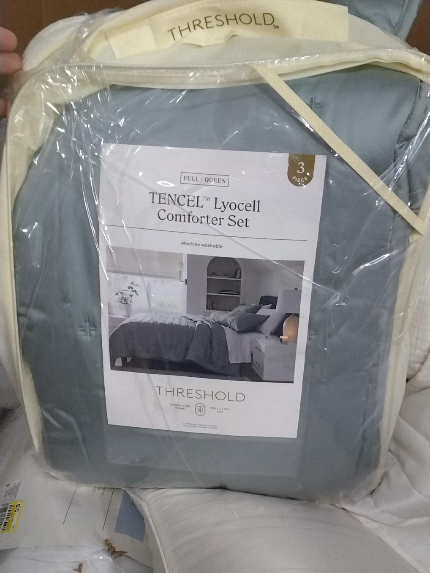 3pc Full/Queen TENCEL Comforter and Sham Set Light Teal Green - Threshold: Satin Weave, 320 Thread Count, Cooling Bedding Set