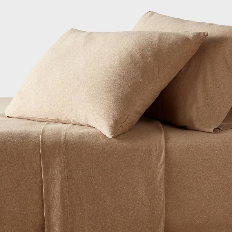 Queen Cotton Jersey Sheet Set Brown Heather - Threshold™: Knitted, Oeko-tex Certified, Fits Up To 17" Mattress : Target