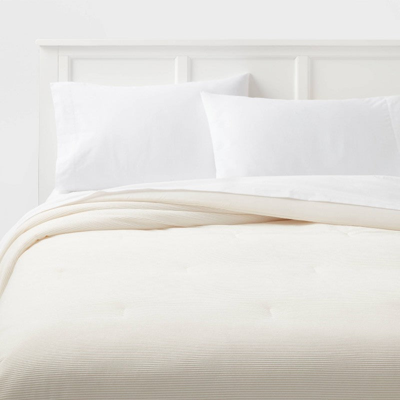 Twin/Twin Extra Long Corduroy Plush Comforter Ivory - Room Essentials: Eco-Friendly, Lightweight, Teen Bedding