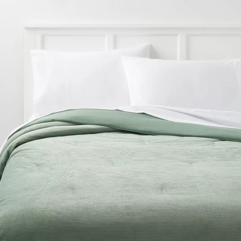 Twin/Twin Extra Long Corduroy Plush Comforter Sage Green - Room Essentials