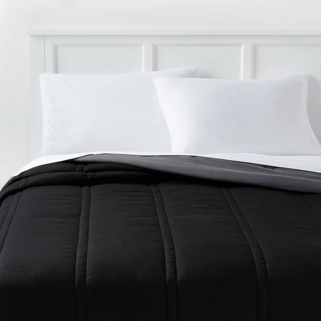 Twin/Twin Extra Long Lofty Microfiber Comforter Black - Room Essentials: Midweight, Plain Weave, Machine Washable