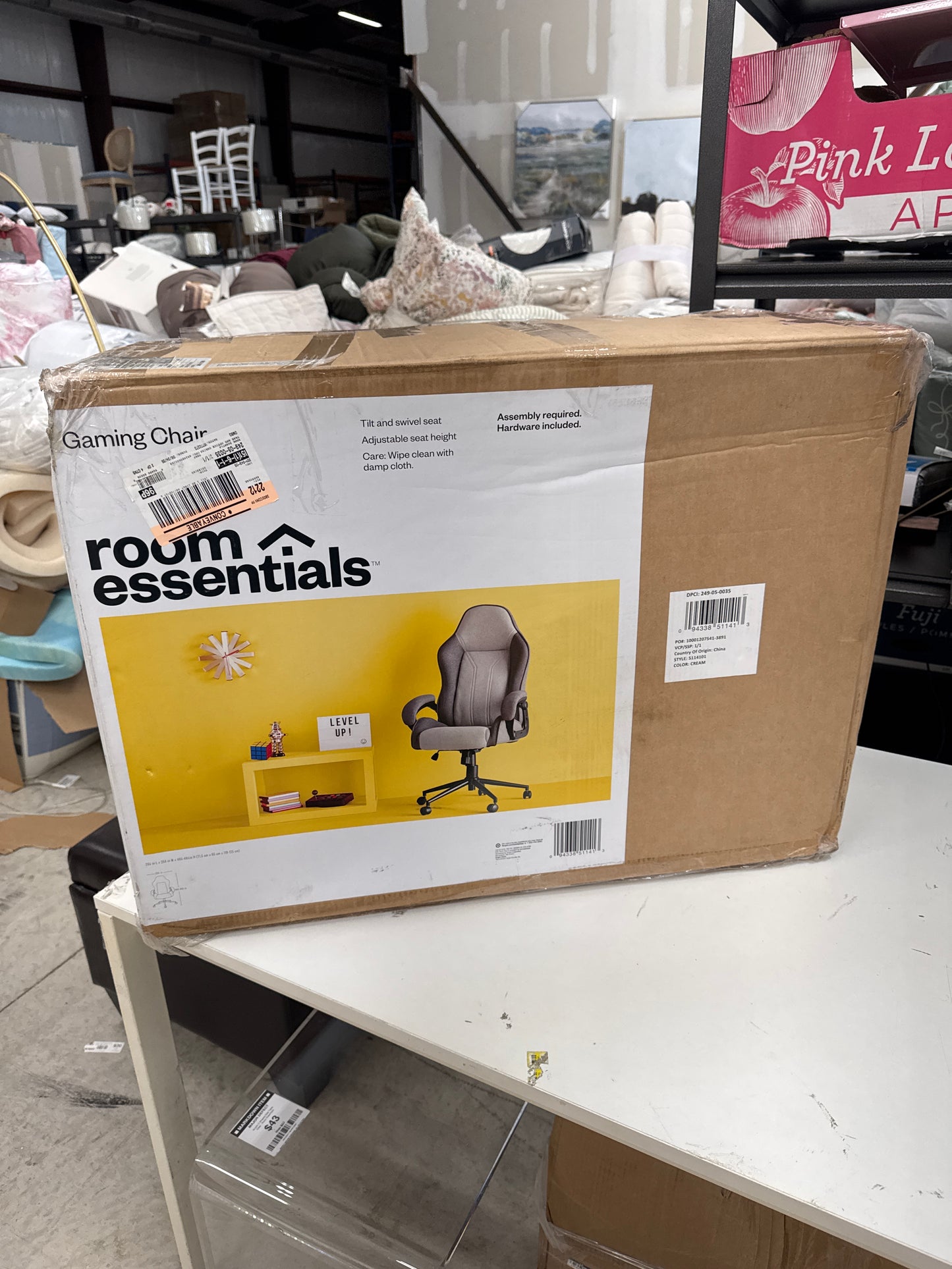Swivel Dorm Gaming Chair Gray - Room Essentials: Upholstered Computer Desk Chair, Adjustable, Fixed Arms