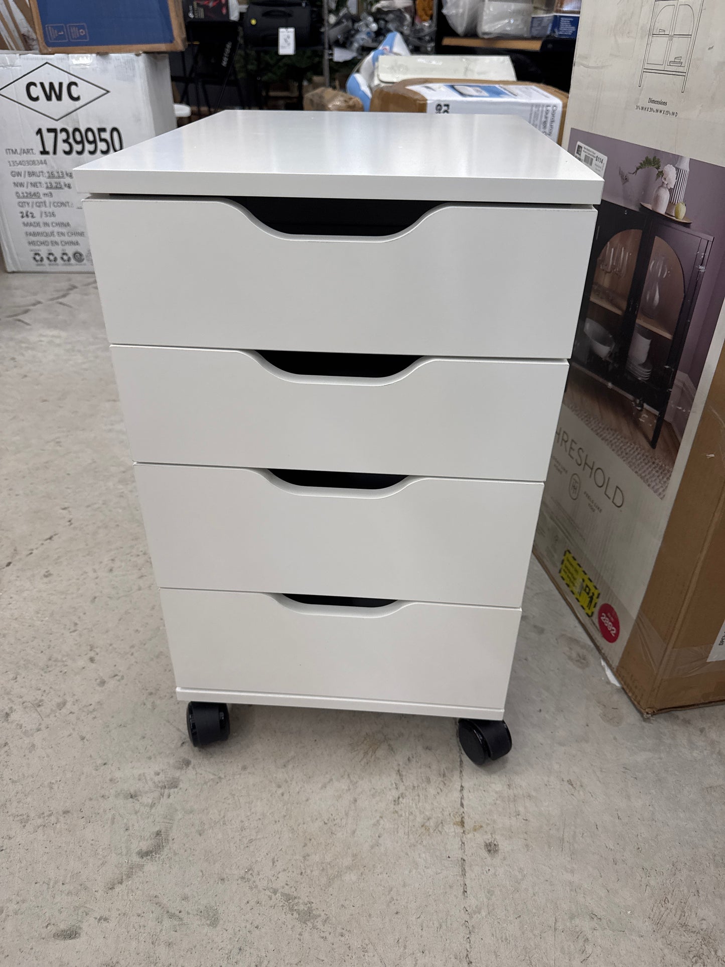 Loring Rolling Cabinet White - Threshold: Mobile Office Furniture Set with Drawers