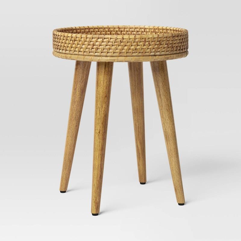 Round Natural Woven Accent Table - Threshold Fully Assembled