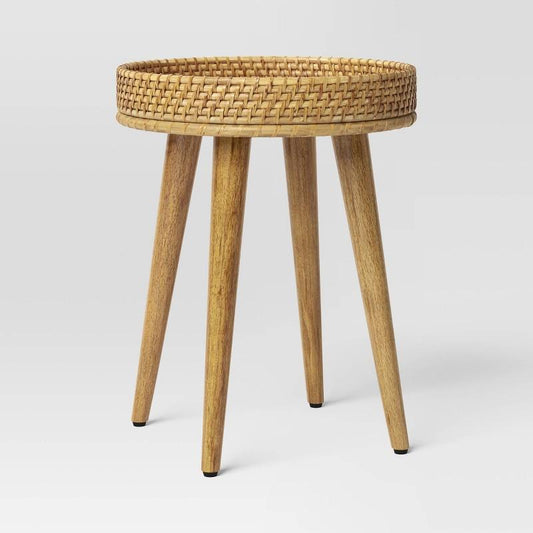 Round Natural Woven Accent Table - Threshold Fully Assembled