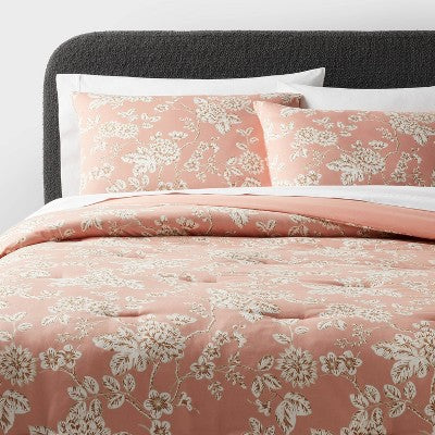 Full/Queen Floral Print Comforter and Sham Set Light Pink - Threshold: 310 Thread Count, Cotton Sateen, OEKO-TEX Certified