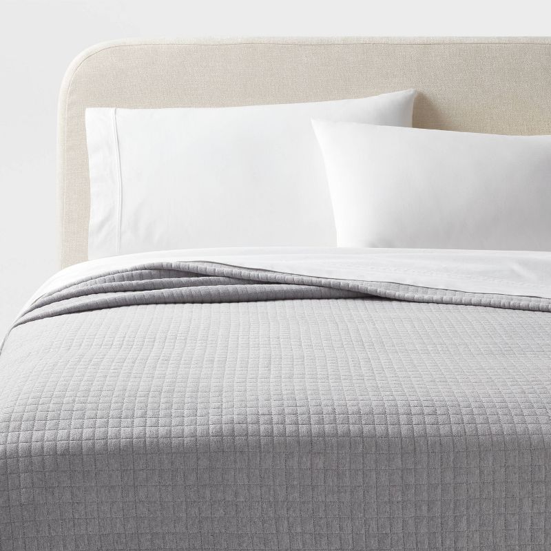King Jersey Quilt Heather Gray - Threshold™: Cotton Knitted Coverlet, Check Jacquard Pattern, Machine Washable : Target