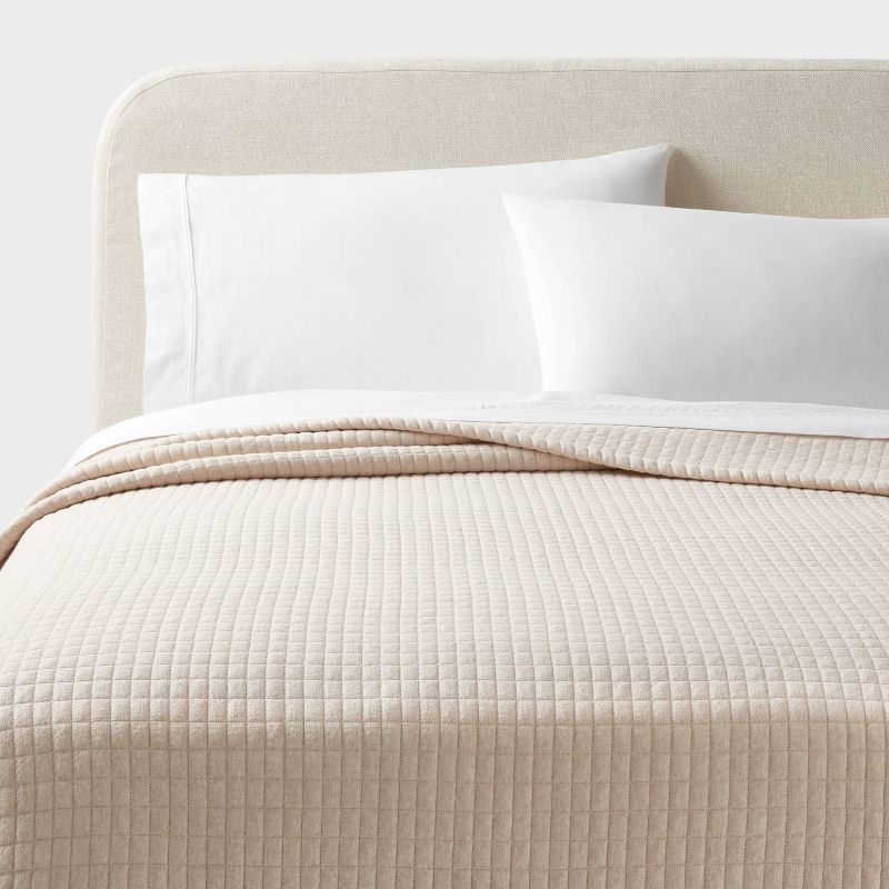 Full/queen Jersey Quilt Oatmeal Heather - Threshold™: Cotton Knitted Coverlet, Heavyweight Fabric, Machine Washable : Target