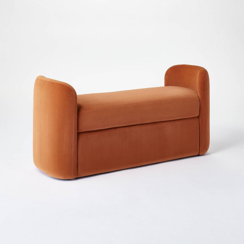 Springdell Rounded Bench Brown Velvet - Threshold™ Designed W/studio Mcgee: Upholstered Metal Frame : Target