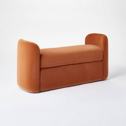Springdell Rounded Bench Brown Velvet - Threshold™ Designed W/studio Mcgee: Upholstered Metal Frame : Target