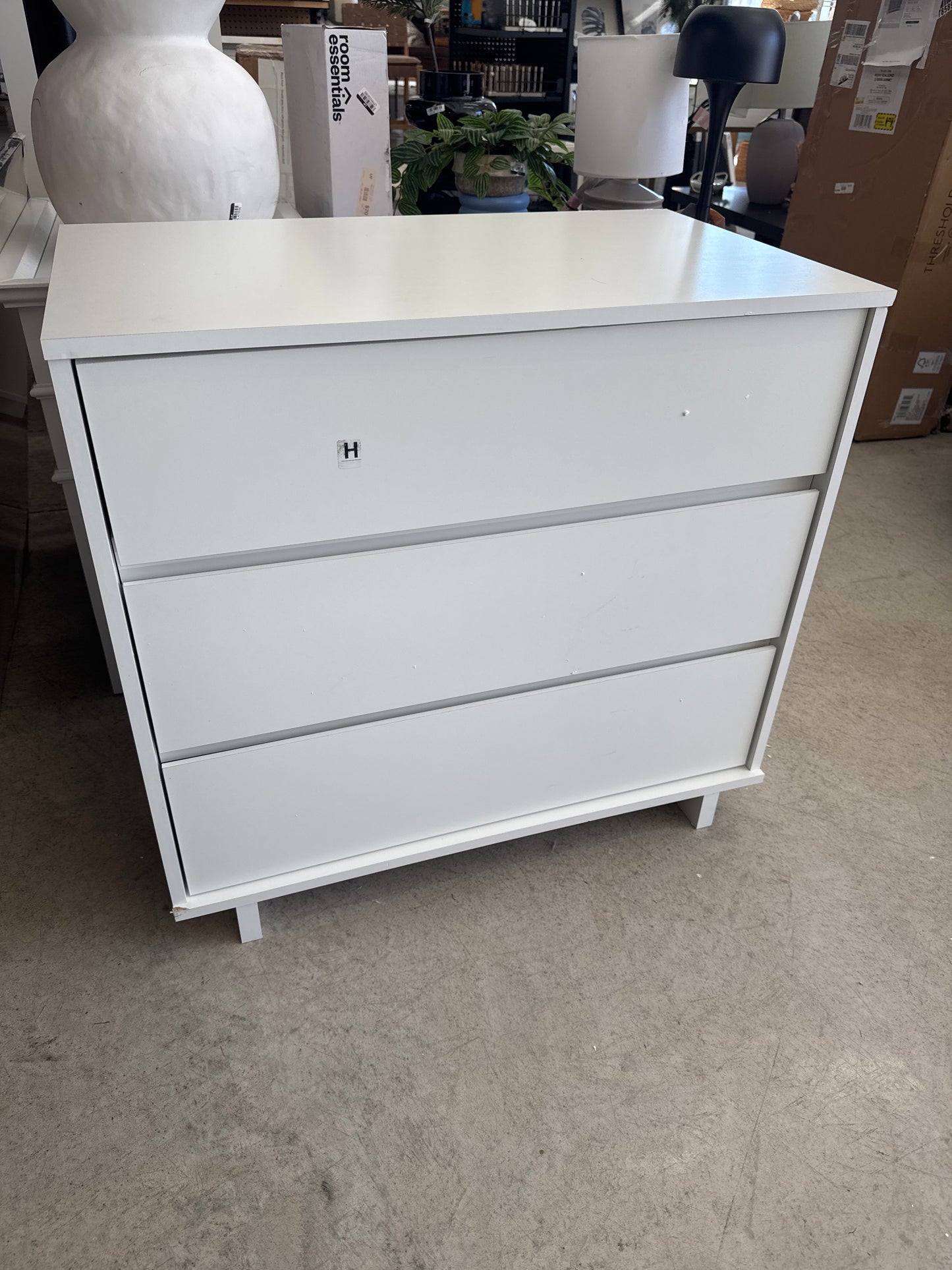 Modern 3 Drawer Dorm Dresser White - Room Essentials: Laminated, CARB Certified, Includes Anti-Tip Hardware