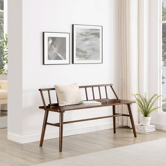 Saracina Home Transitional Low-Back Spindle Entryway Bench Walnut: Rubberwood Frame, Nailhead Trim, Seats 2