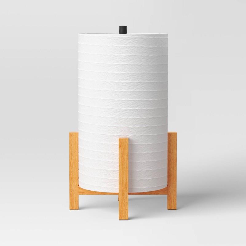 Paper Lantern Table Lamp Natural Wood - Room Essentials: ETL Listed, Metal Base, Dorm Decor, Inline Switch