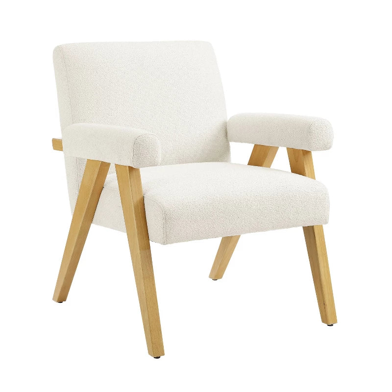 Textured Woven Upholstered Arm Accent Chair Cream Boucle - Threshold™: Rubberwood Frame, Polyurethane Fill