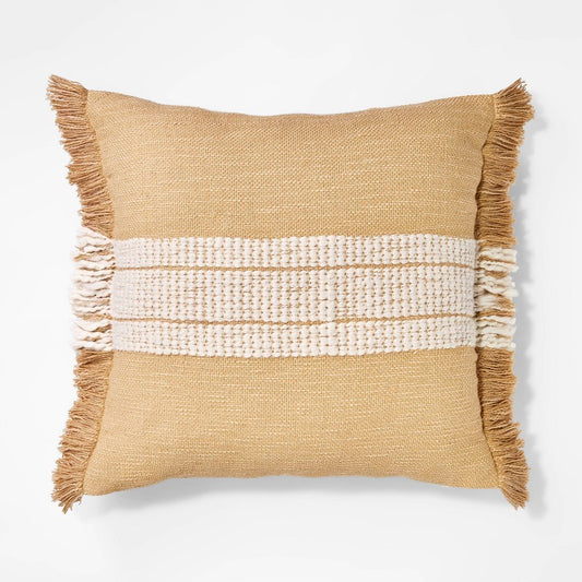 Woven Striped Square Throw Pillow Neutral/Cream: Fringed Trim, Cotton, Indoor - Threshold designed with Studio McGee
