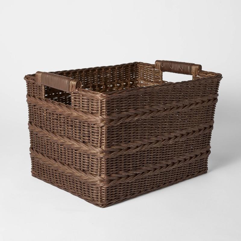 Rectangle Rattan Decorative Basket Dark Brown - Threshold™ Designed With Studio Mcgee: Fsc Certified Wicker Storage, Spot Clean : Target