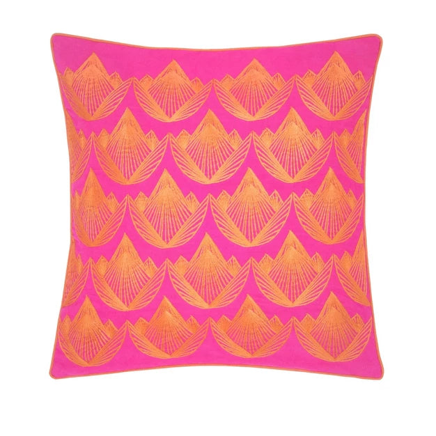 Lotus Embroidered Decorative Pillow Orange/Magenta - Rochelle Porter