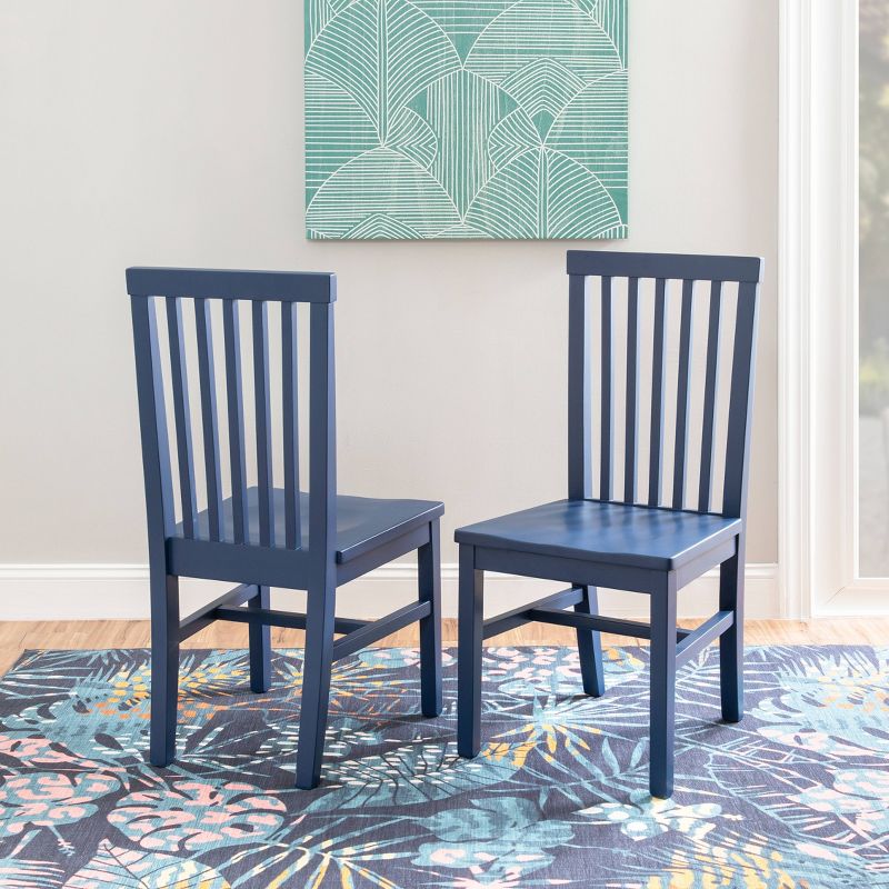 Set of 2 Percival Solid Wood Slat Back Side Chairs Navy - Linon: Modern Farmhouse Design, Painted Finish, 400 lbs Capacity