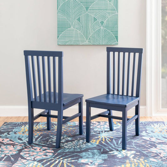 Set of 2 Percival Solid Wood Slat Back Side Chairs Navy - Linon: Modern Farmhouse Design, Painted Finish, 400 lbs Capacity
