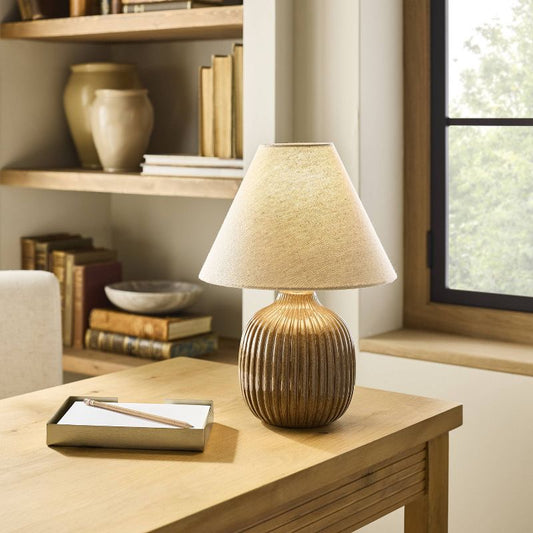 Ribbed Ceramic Table Lamp Brown/Oatmeal - Hearth & Hand with Magnolia: Farmhouse Accent, 40W Max, ETL Listed