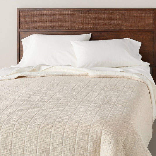 Full/Queen Textured Grid Coverlet Beige - Hearth & Hand with Magnolia: Farmhouse Jacquard Bedding, OEKO-TEX Certified