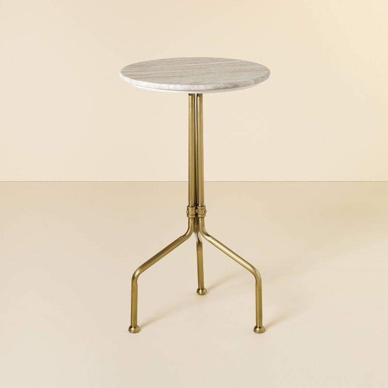 Marble And Brass Accent Side Drink Table - Warm Beige - Hearth & Hand™ With Magnolia: No Assembly, Iron Frame, 24" Height : Target