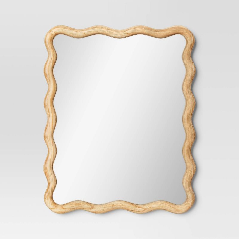 24"x 30" Scalloped Wall Mirror Natural Wood - Threshold: Modern Style, Rectangle Shape, Wood Frame, Wall Mount