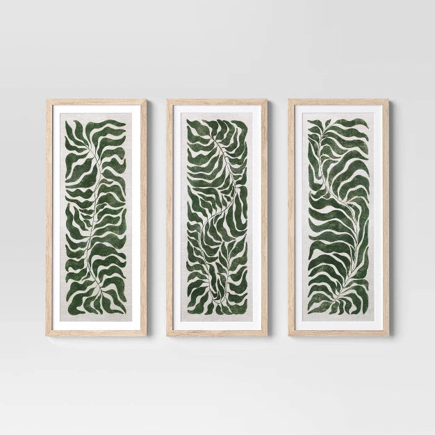 (Set of 3) 12"x28" Modern Seaweed Framed Arts Naturals - Threshold (Please be advised that sets may be missing pieces or otherwise incomplete.)