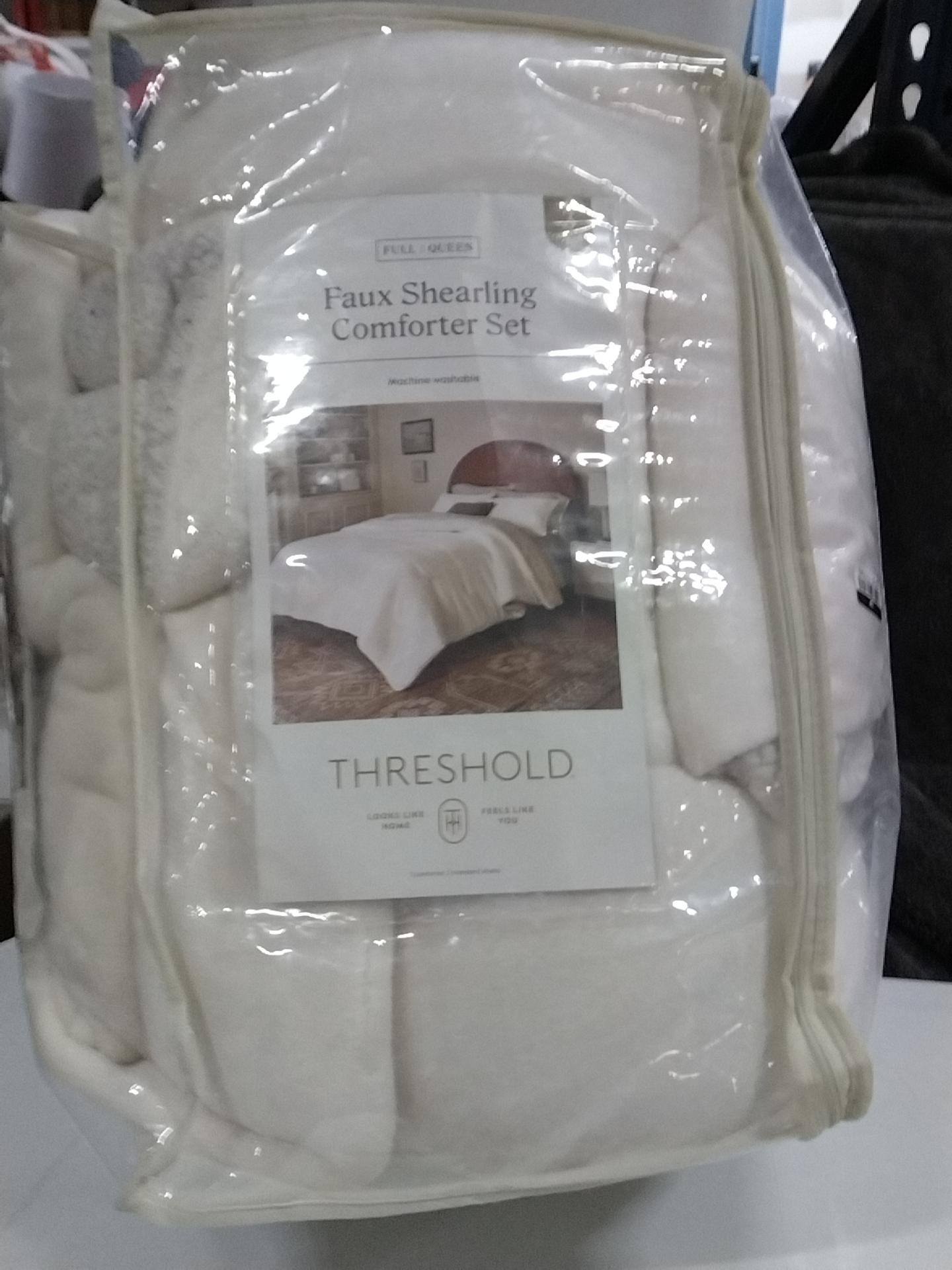 Full/Queen Cozy Faux Shearling Comforter and Sham Set Ivory - Threshold