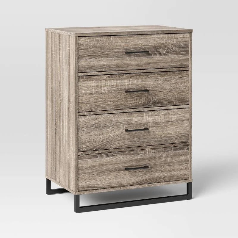 Mixed Material 4 Drawer Dresser Light Gray Wash - Room Essentials: Vertical Storage, MDF Frame, Spot Clean