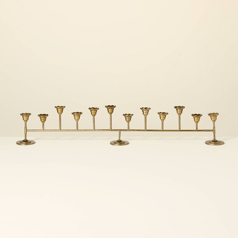 Scalloped Brass 12ct Taper Candelabra Antique Finish - Hearth & Hand with Magnolia: Farmhouse Candle Holder Decor