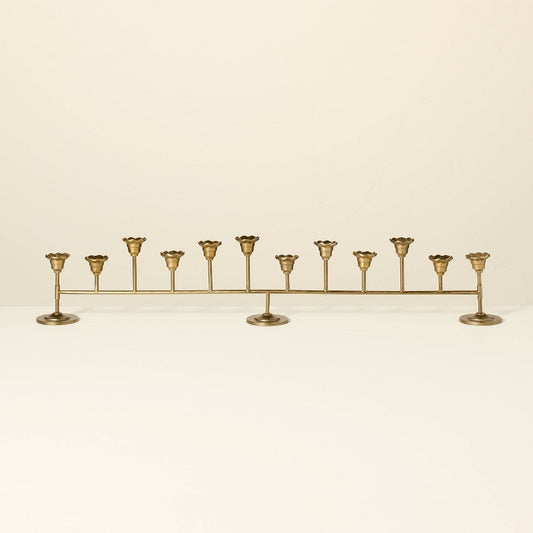 Scalloped Brass 12ct Taper Candelabra Antique Finish - Hearth & Hand with Magnolia: Farmhouse Candle Holder Decor