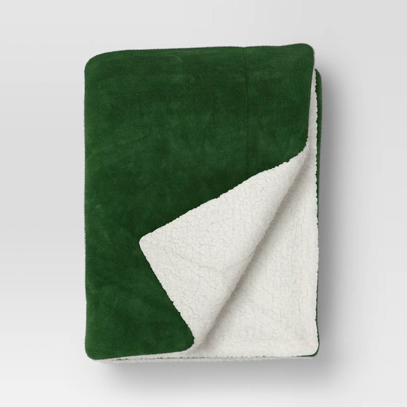 50"x60" Plush Throw Blanket Faux Shearling Reverse Green - Threshold™ : Target