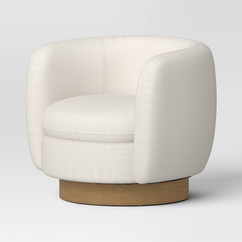 Upholstered Barrel Swivel Accent Chair With Wood Base Cream -threshold™ : Target