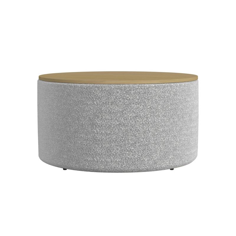 Wood Top Storage Ottoman White Boucle - Homepop: Upholstered Round With Polyester Fabric, Hardwood Frame : Target