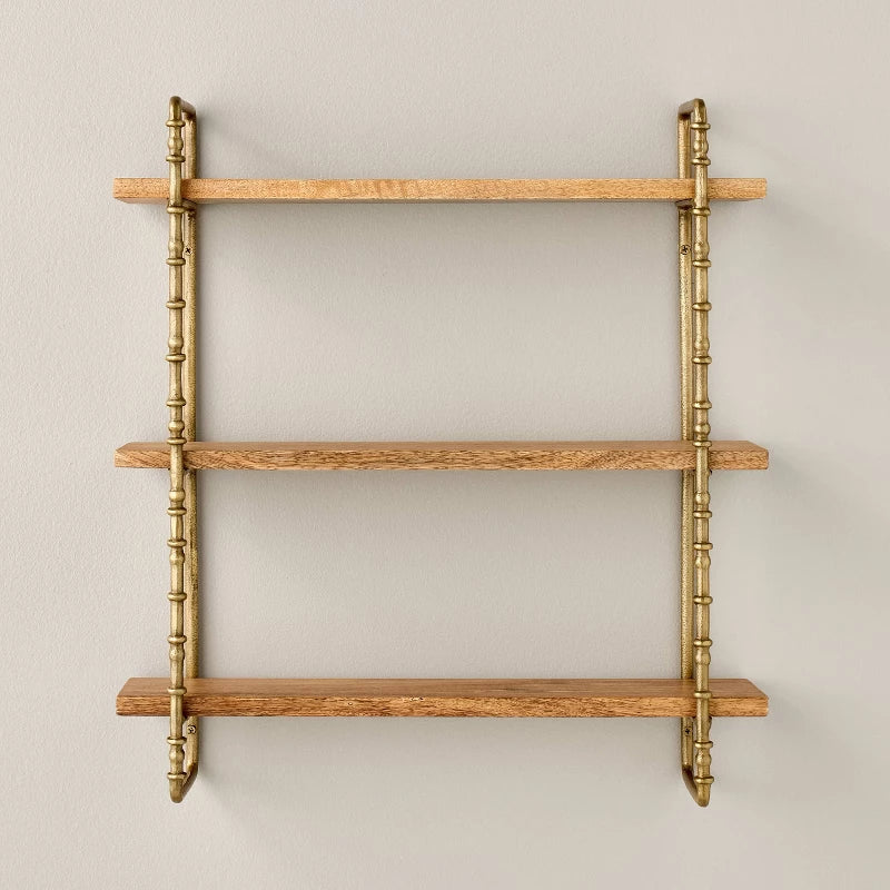 Turned Brass and Wood Tiered Wall Shelf - Hearth & Hand with Magnolia