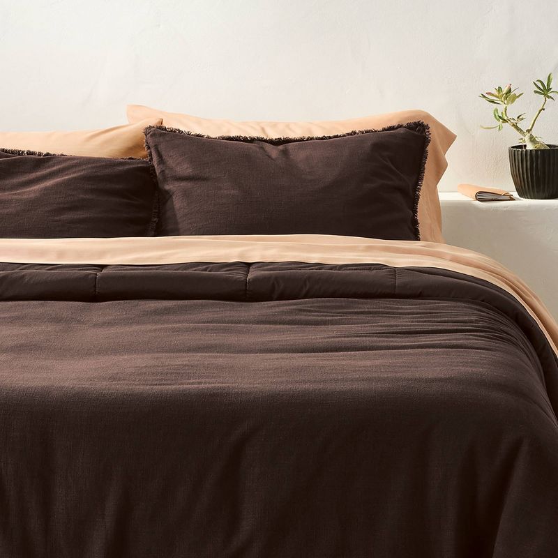 King Heavyweight Linen Blend Comforter and Sham Set Dark Fig - Casaluna