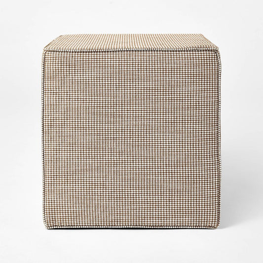 Lynwood Square Upholstered Cube Ottoman Tan Checkered - Threshold designed with Studio McGee