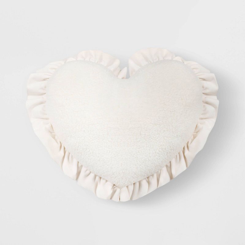 Oversized Heart Velvet Pillow with Faux Shearling Reverse Ivory - Threshold