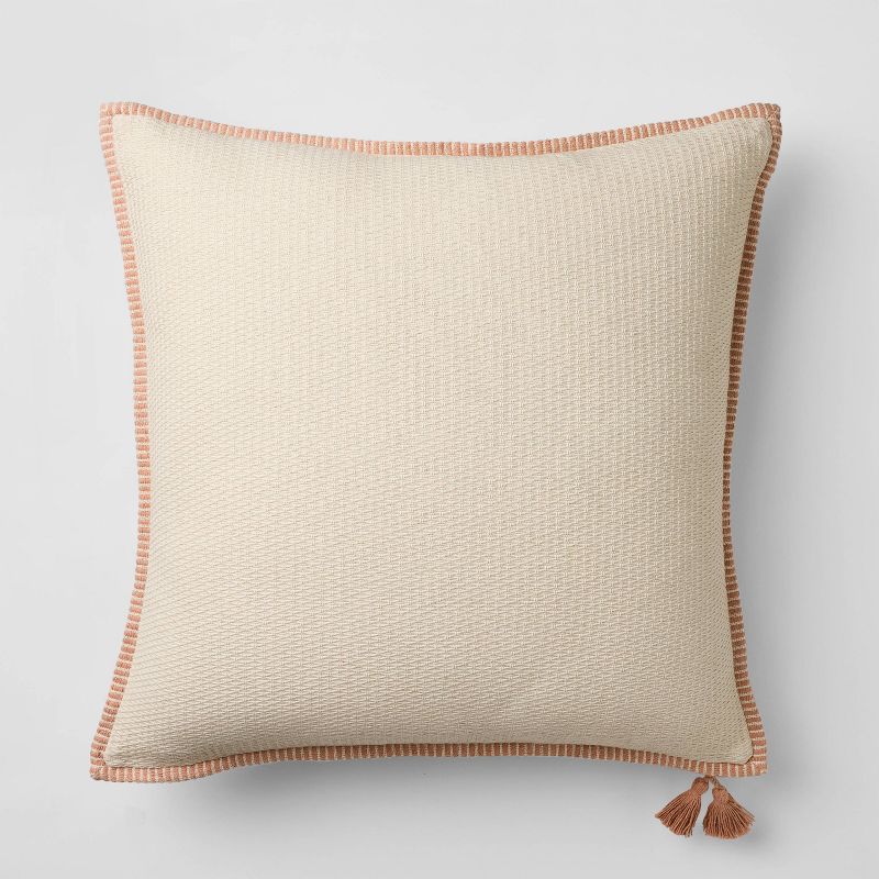 Oversized Square Cotton Linen Texture with Tassel Orange/Cream - Threshold designed with Studio McGee